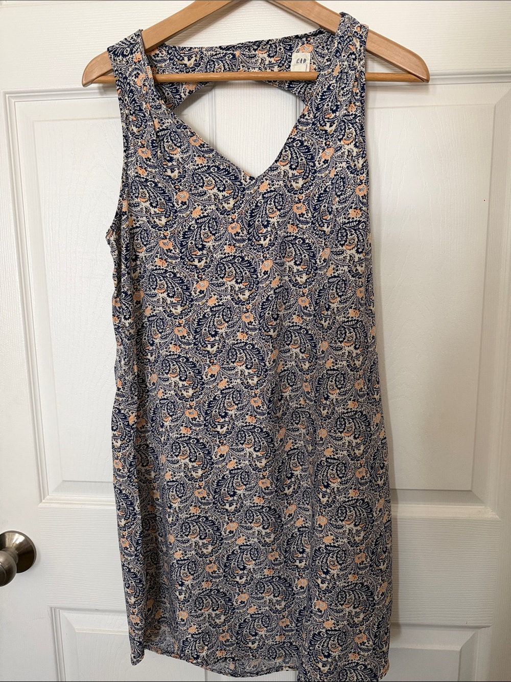 GAP Sleeveless Paisley V-Neck Dress in Navy and Peach